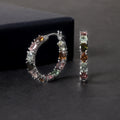 RZ0233 Abiding Jewelry Custom Wholesale Oval 4x5mm Natural Tourmaline Colorful Gemstone Solid 925 Silver Hoop Earrings