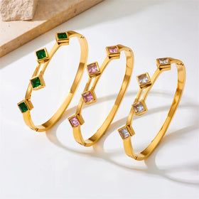 Nabest Gold Plated Stainless Steel Stone Bangle Fashion Jewelry Women Waterproof Cubic Zirconia Bracelets and Bangles