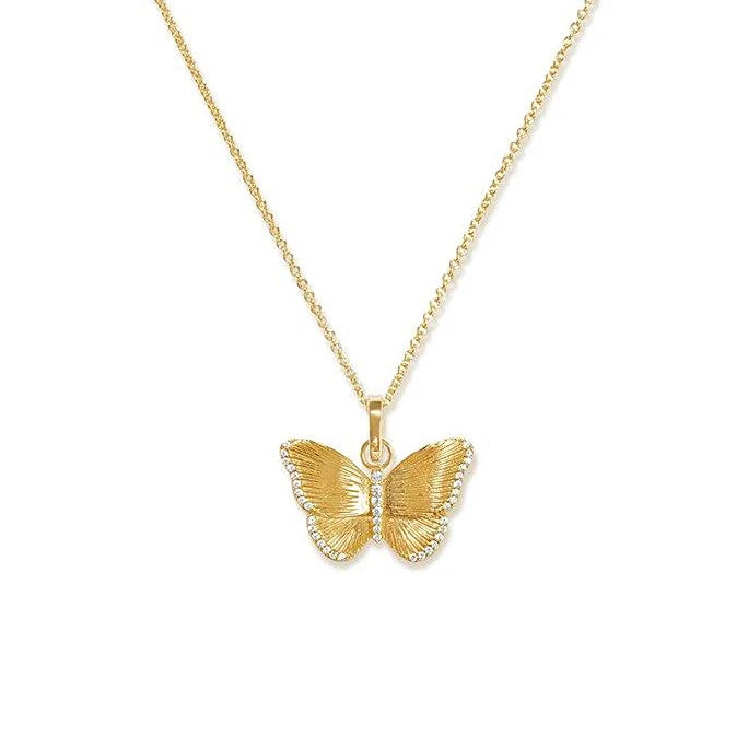 Gemnel Trendy Gold Plated Sterling Silver Zircon Diamond Crystal butterfly Charm Necklace