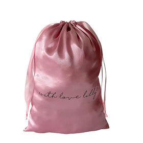 Custom Logo Printing 8x12inch Soft Pink Drawstring Wig Pouches Satin Virgin Hair Bags