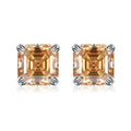 Asscher Cut 1CT Moissanite Stud Earrings in 925 Sterling Silver Champagne Color Princess Style
