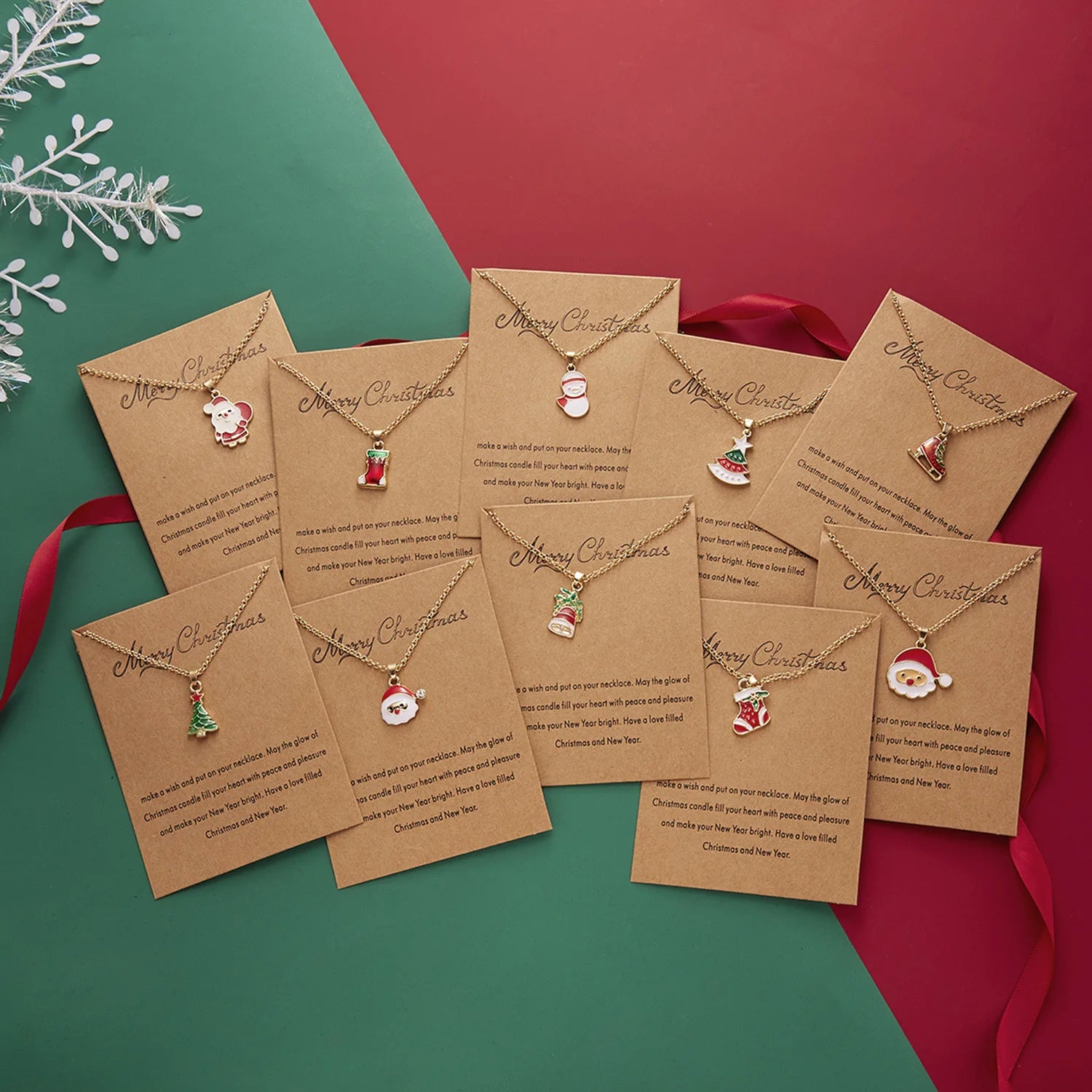 HOVANCI Merry Christmas Necklace 9 Sorority Christmas Snowman Christmas Tree Card Necklace for Gift