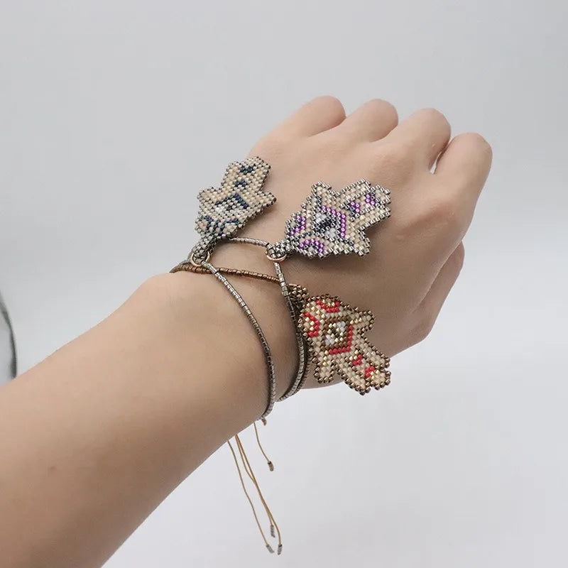 Handmade Boho Style Wholesale Hamsa Charm Bracelet Design Japanese Bead Braided Adjustable Fashion Bracelets Personalized