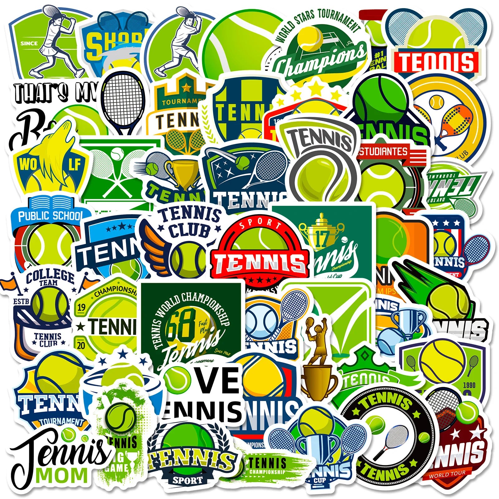 50Pcs Trend Cartoon Tennis Sports Logo Graffiti Stickers for Bottle Laptop Ball Decor Vinyl Tennis Racket Sticker