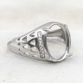 Sterling Silver 10*13mm Semi Mount Men's Ring Frame Empty Blank Claw Setting S925 Base Holder Without Center Stone for DIY Inlay
