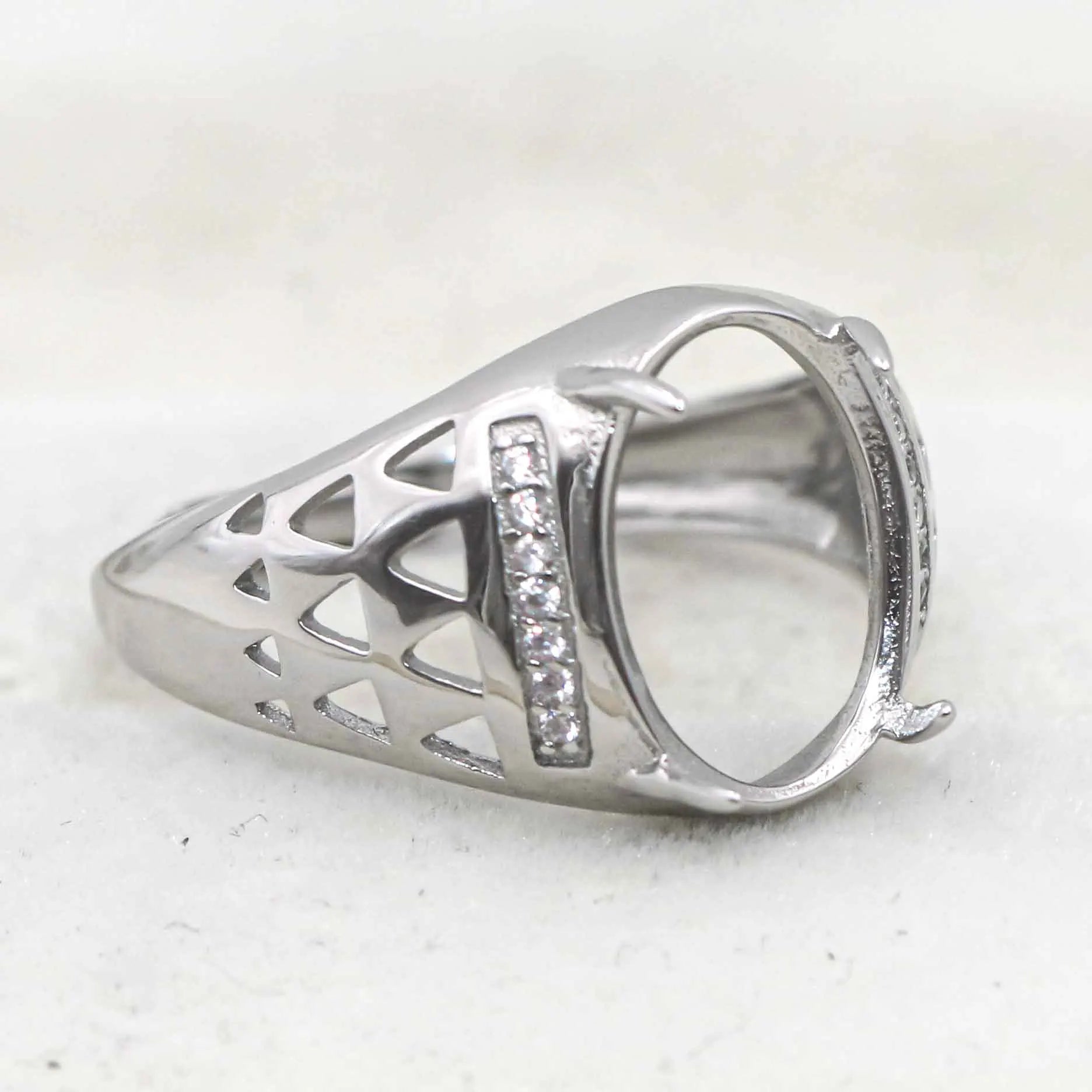Sterling Silver 10*13mm Semi Mount Men's Ring Frame Empty Blank Claw Setting S925 Base Holder Without Center Stone for DIY Inlay