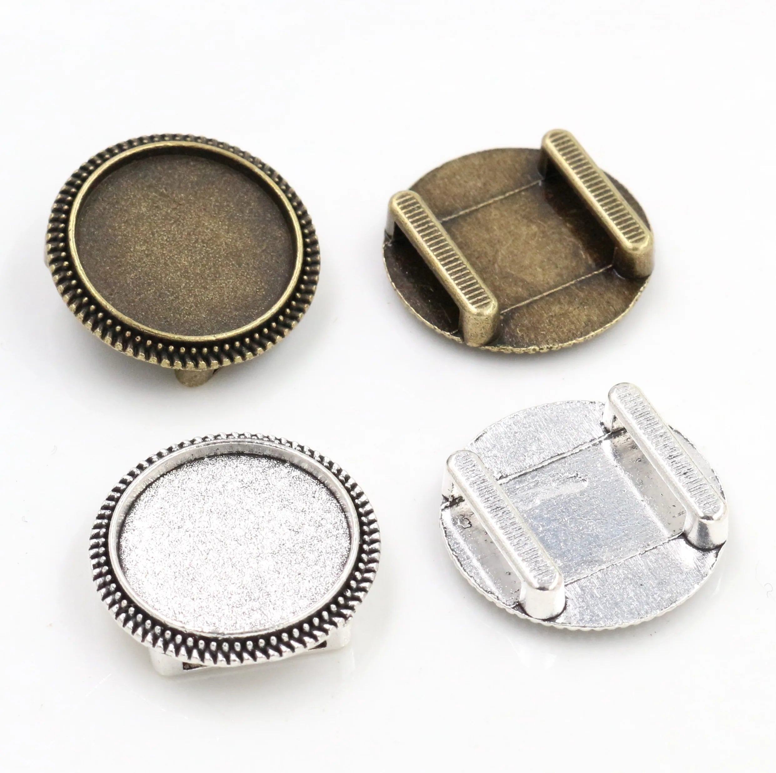 18mm Inner Size Antique Bronze and Silver Plated Hole (10mm) Beads Style Cabochon Base Cameo Setting Bracelet Pendant