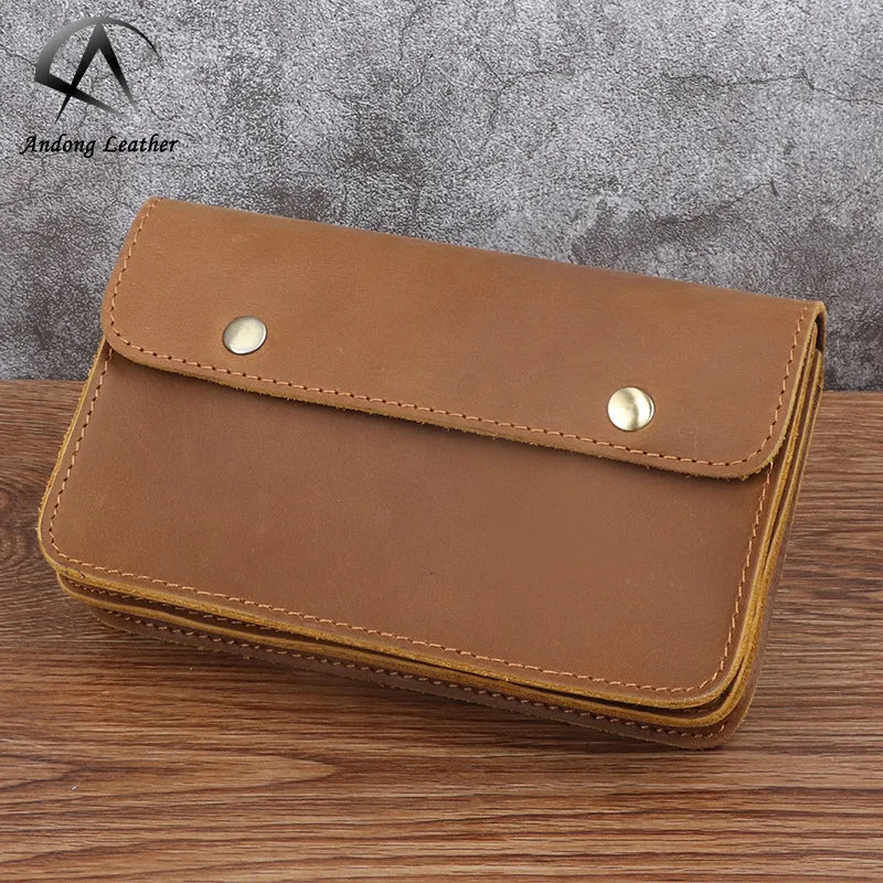 Andong Men's Belt Bag Crazy Horse Leather Waist Pack Bags Portable Phone Purse Cowhide Retro Wallet Man
