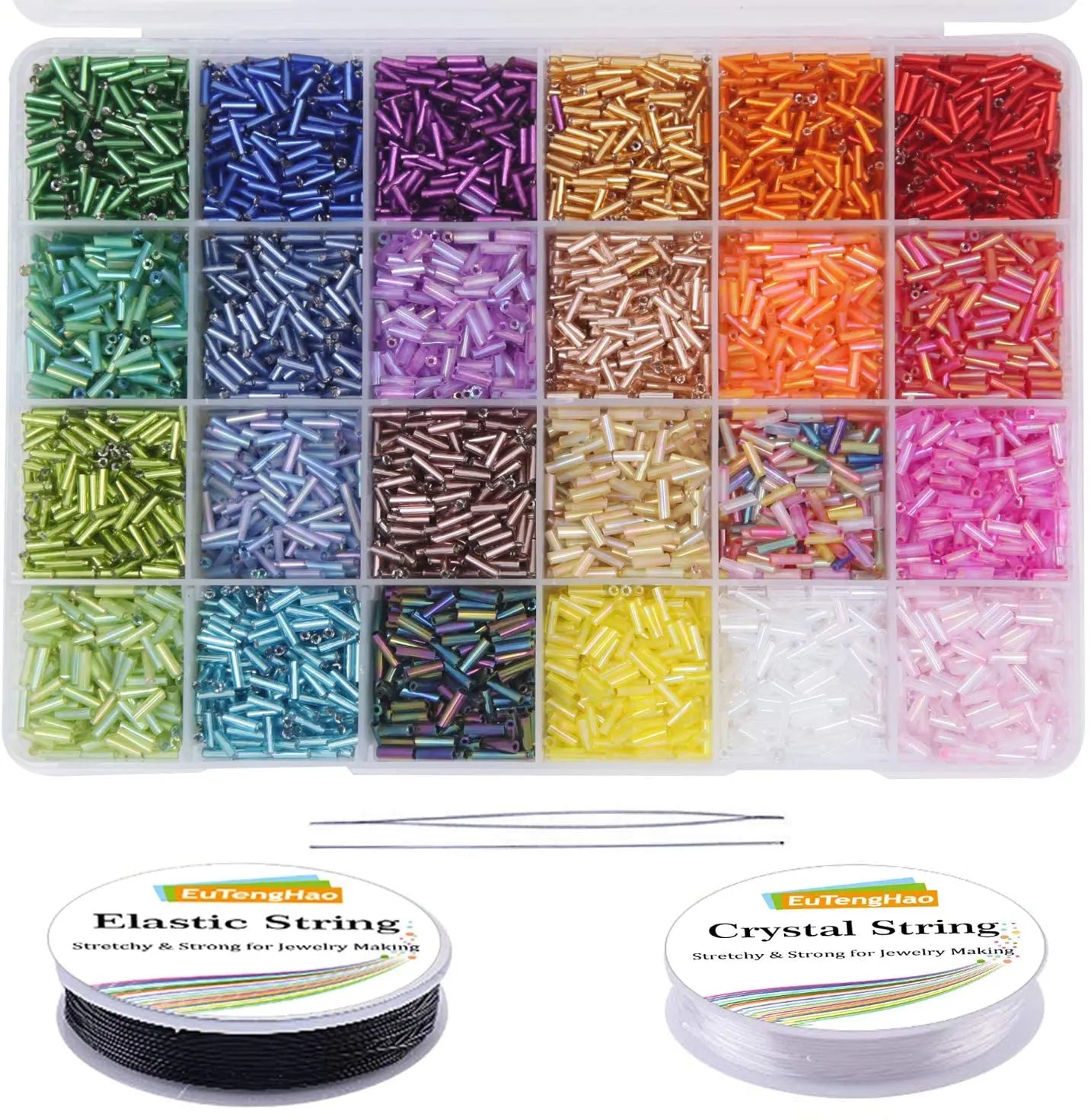 Small Craft Bugle Beads Kit Crystal Tube Beads and Seed Beads for DIY Jewelry Making Bracelets and Necklaces Crafting Supplies