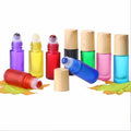 5ml 10ml rainbow Colors  Glass Roller Bottle With Gemstone/jade/crystal Ball With Wood Grain Cap