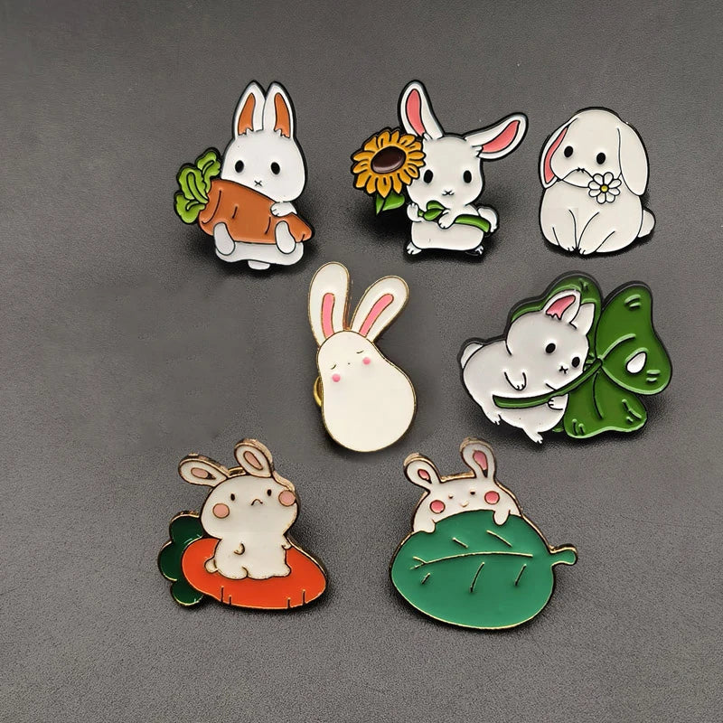 In Stock Cute Cartoon Animal Rabbit Alloy Soft/Hard Enamel Stud Brooch Lapel Pin Wedding Gift