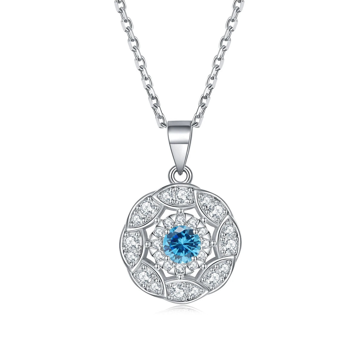 925 Silver Colorful Round Birthstone Pendant Necklace Lucky Charms