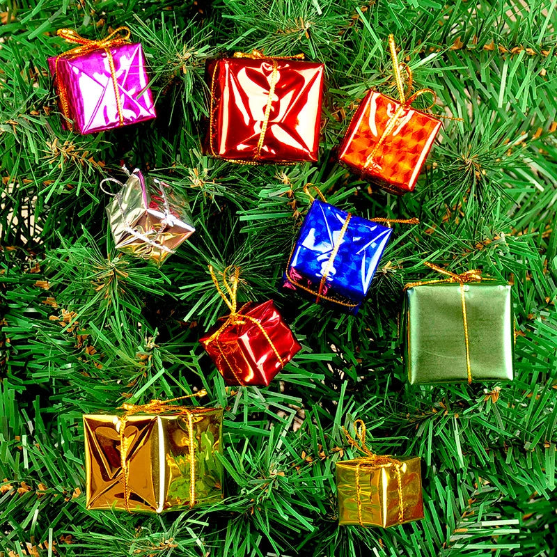 S4 Metallic Foil Wrapped Ornaments Decoration Boxes Christmas Tree Hanging Decorations Christmas Shiny Mini Boxes Ornaments