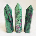 Natural Fengshui Crystal Wand Tower Ruby Zoisite Epidote Quartz Point for Decoration