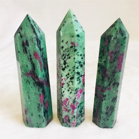 Natural Fengshui Crystal Wand Tower Ruby Zoisite Epidote Quartz Point for Decoration