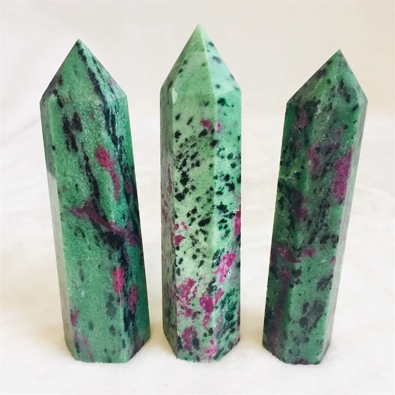 Natural Fengshui Crystal Wand Tower Ruby Zoisite Epidote Quartz Point for Decoration