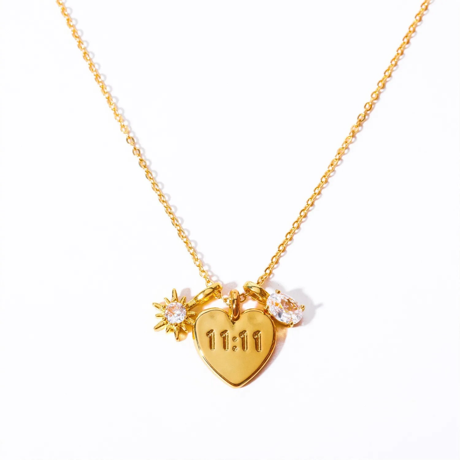 Hot Sale Trendy Stainless Steel 18K Gold Plated Zircon Angel Number Heart Pendant Necklace for Mother's Day Party Spiritual Gift