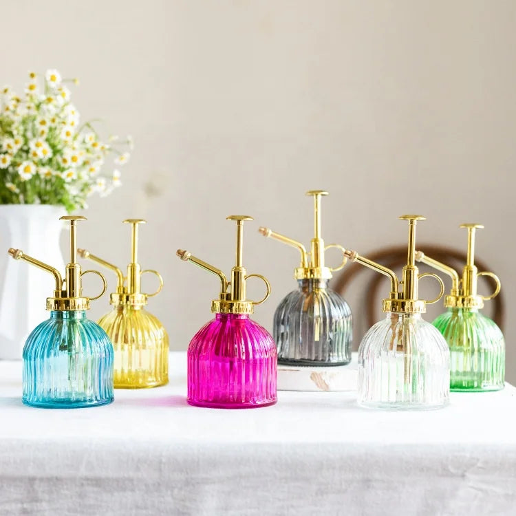 220ml Antique Vintage House Indoor Thin Stripe Glass Plant Spray Mister with Metal Pump for Plant