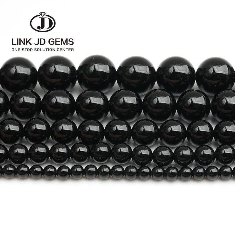 Wholesale 4/6/8/10/12/14mm Natural Black Agates Onyx Stone Beads Smooth Round Loose Beads for Jewelry Making DIY Bracelets