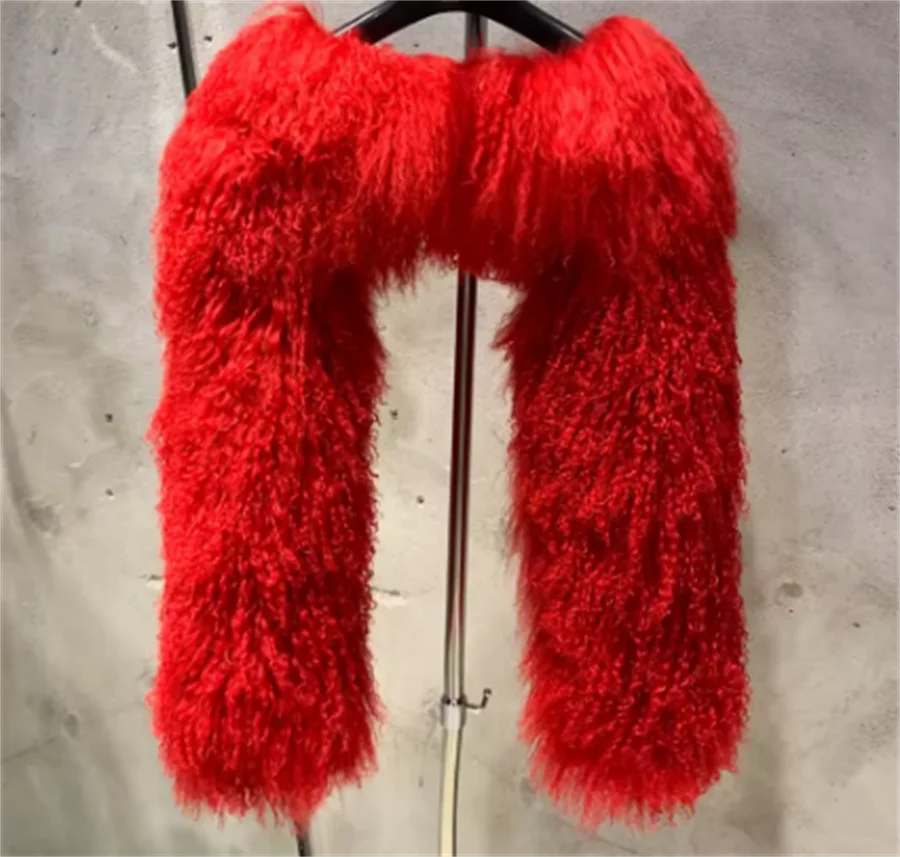 High Quality Luxury  Custom Color Winter Fluffy Fur Coat Sleeve Women Real Mongolian Fur Sleeves Jacket