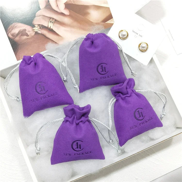 Chuanghua Support Customization 100/pcs Purple Suede Jewelry Drawstring Pouch With Deboss Logo 8*10cm