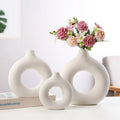 Nordic Style Ceramic Vase for Modern Home Decor Donut Shaped Tabletop Flower Arrangement Matt Glaze