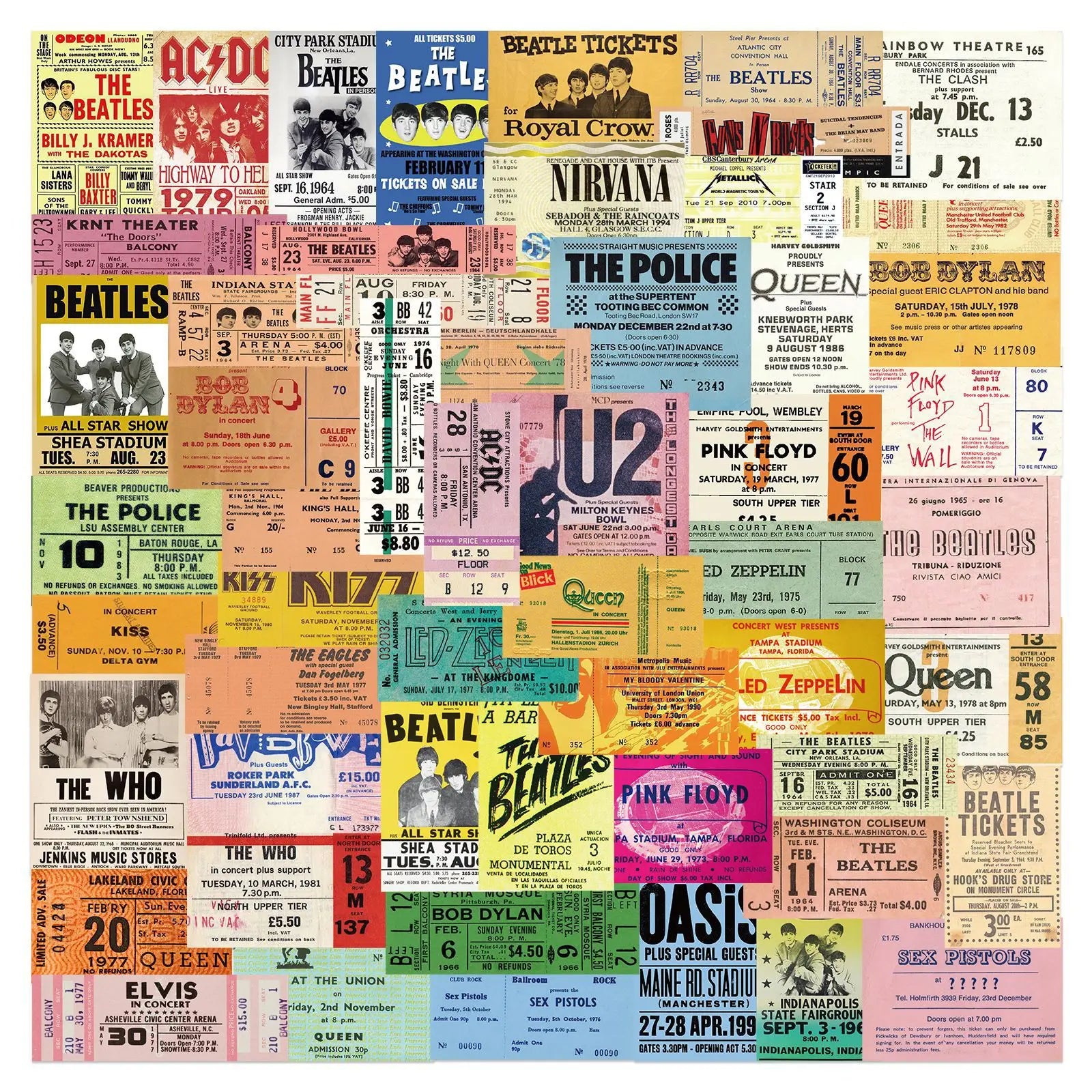 55PCS Vintage Nostalgic Rock Band Ticket Sticker Retro for Motorcycle Notebook Computer Guitar Bottle