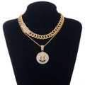 Smiling Crystal Iced Fancy Fashion Full Drill Alloy Jewelry Bling Money-grubbing Face Pendant With Chain Necklace Set