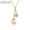 CZCITY Charm Jewelry Freshwater Wedding 925 Sterling Silver Pearl Pendant Link Chain Necklace