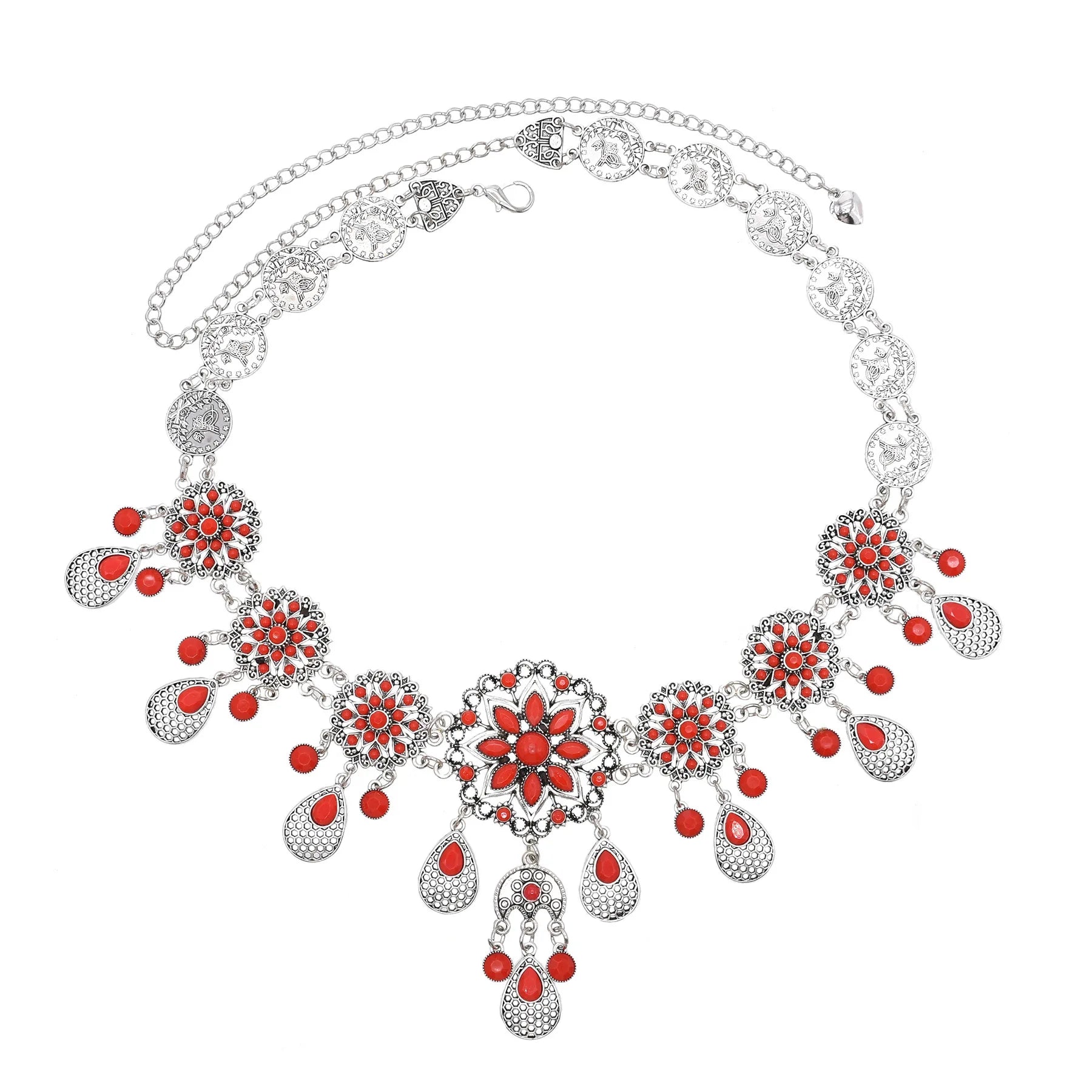 Bohemian Silver Plated Flower Drop Tassel Waist Chain Body Jewelry Hollow Drop Crystal Women Belts