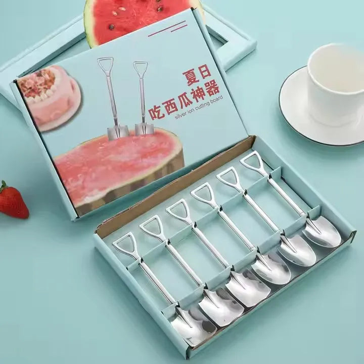 Hot Selling Stainless Steel Watermelon Spoon Gift Box Set Creative Spoon Dessert Fruit Cake Ice Cream Shovel Spoon