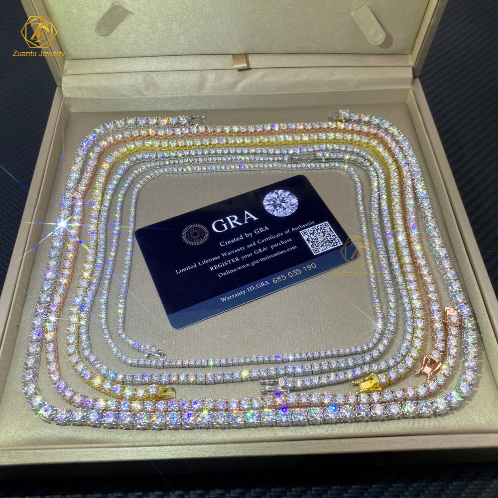 Pass Diamond Tester GRA 3MM 4MM 5MM 6.5MM Hip Hop Tennis Chain 925 Sterling Silver VVS Moissanite Tennis Link Chain Necklace