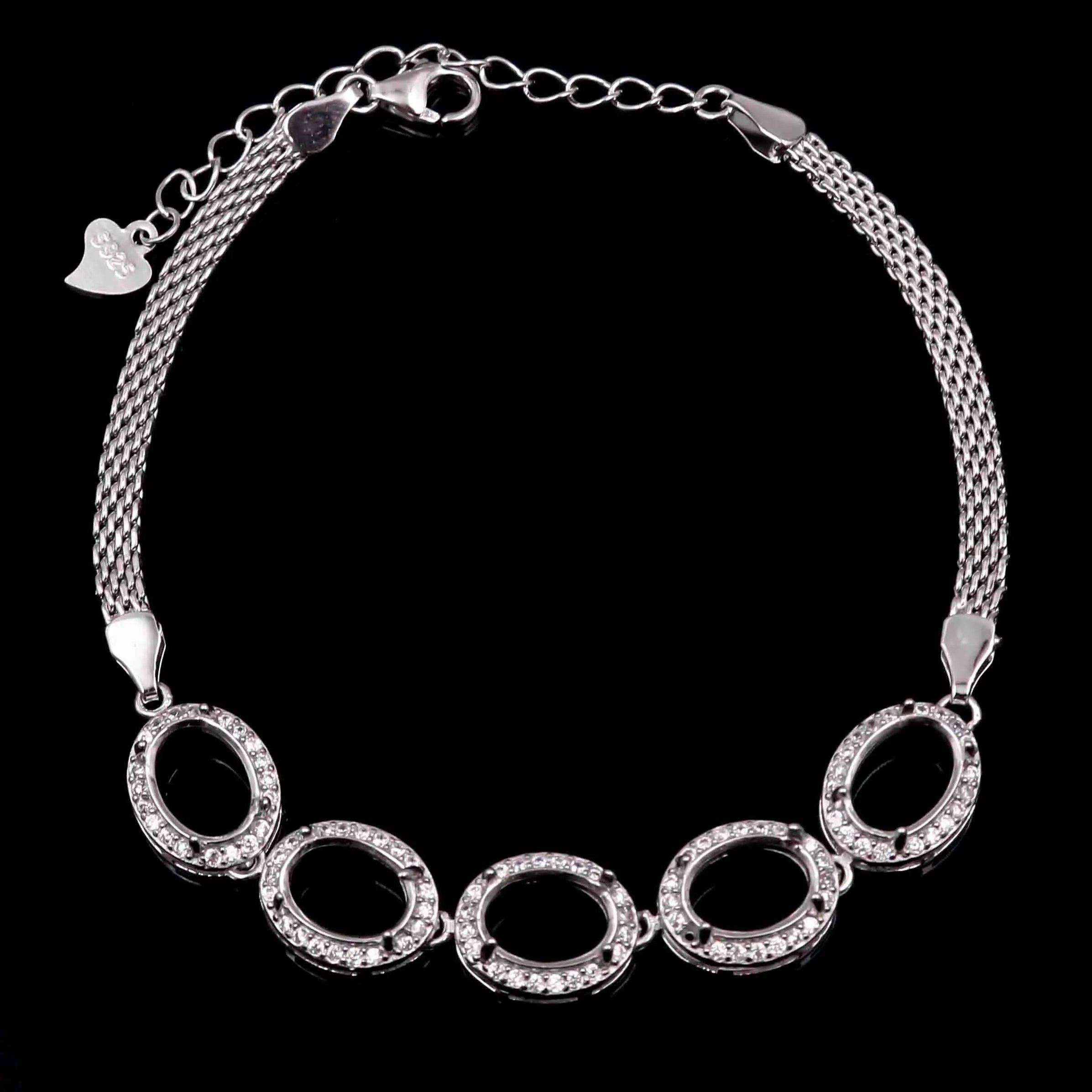 Sterling Silver 6*8mm Semi Mount Bracelet Empty Support Blank Claw Setting S925 Mountain Base Without Center Stone Inlay for DIY