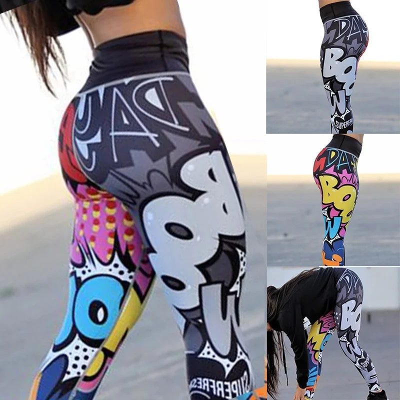 Women's Fashion 3D Printed Yoga Pants Leggings Sport GYM Running Skinny Workout Legging Cartoon High Waist Long Pencil Pants