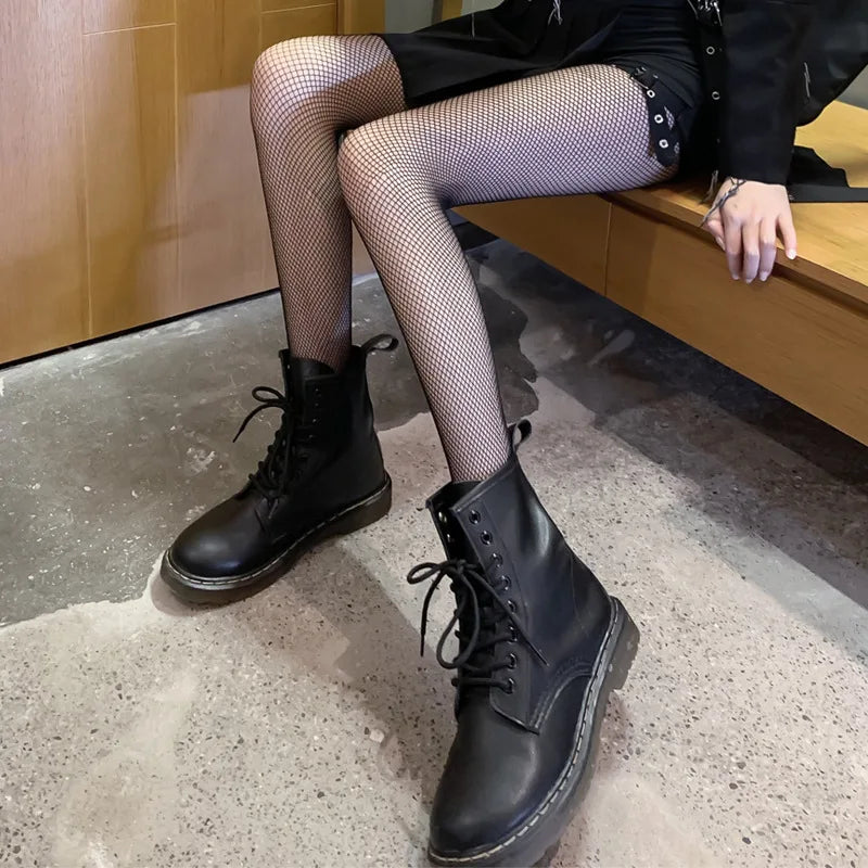 Women's 2 Size Mesh Fishnet Tights with Fine and Large Grid Patterns Black Sheer Net Stockings for Punk and Streetwear Outfits