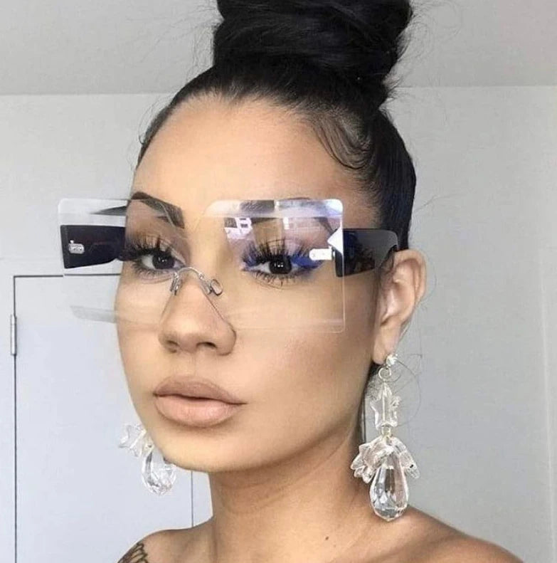 17910 Newest Fashionable Ins Style Sun Shades Rimless Square Oversized Sunglasses Women Sunray/