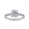 Round Diamond Engagement Ring 18K White Gold Plated With Side Stones S925 Sterling Silver Rings
