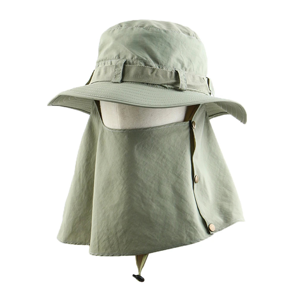 Wholesale Solid Color Fisherman Hat with Custom Logo for Men Women Summer Outdoor Sunproof Wide Brim Sun Bucket Hats With Veil