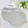 Round Shape Silver Mirror Acrylic Wedding Menu Design White Foiling Print for Wedding Party