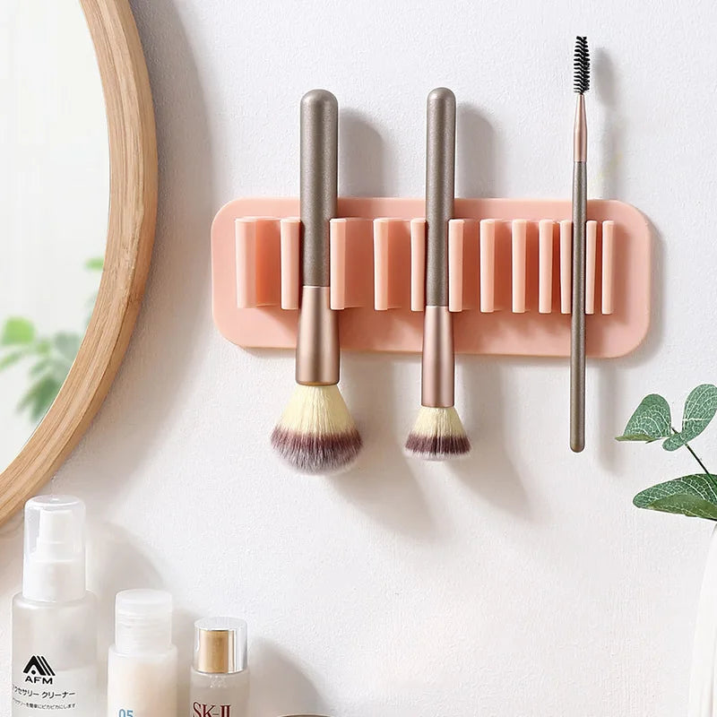 Wholesale Custom Logo Wall Mounted Silicone Makeup Brush Holder Organizer Makeup Brush Drying Racks