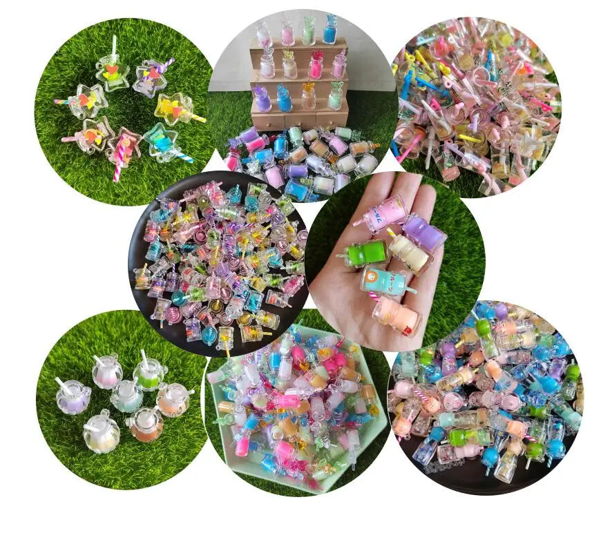Hot Selling Glow in Dark Theme 3D Resin Drink Juice Cup Charms Luminous Artificial Drink Mug Pendant for Jewelry Making Supplier