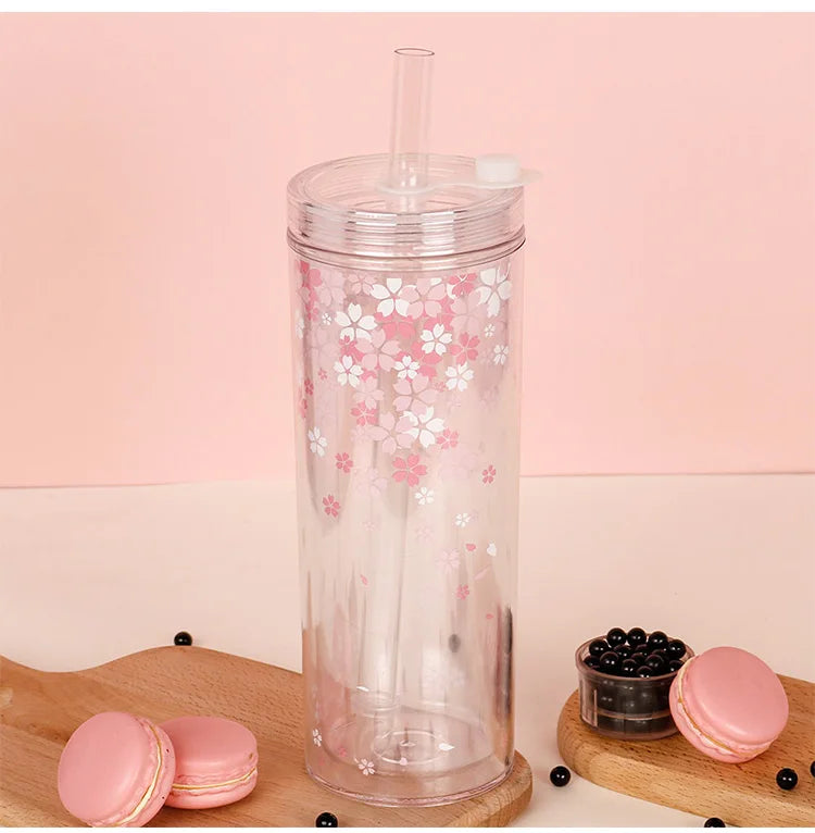 16oz Double Plastic Eco-Friendly Classic Transparent Travel Mug with for and Cherry Color