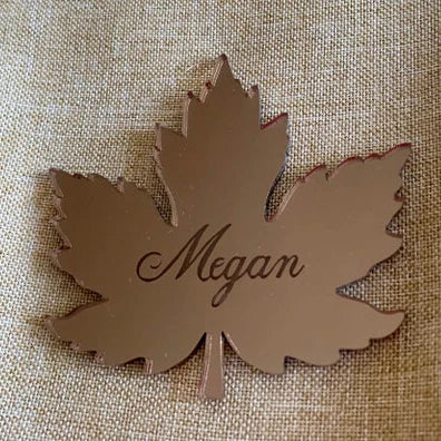 Personalized Canadian Maple Leaf Logo Gold Mirror Acrylic Wedding Invitations Souvenir Leaves Acrylic Cards