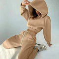 Women Set Solid Color Booty 2 Piece Spring Clothing Fashion Set Long Sleeve Knitted Jogger Set Hoodie and Biker Shorts