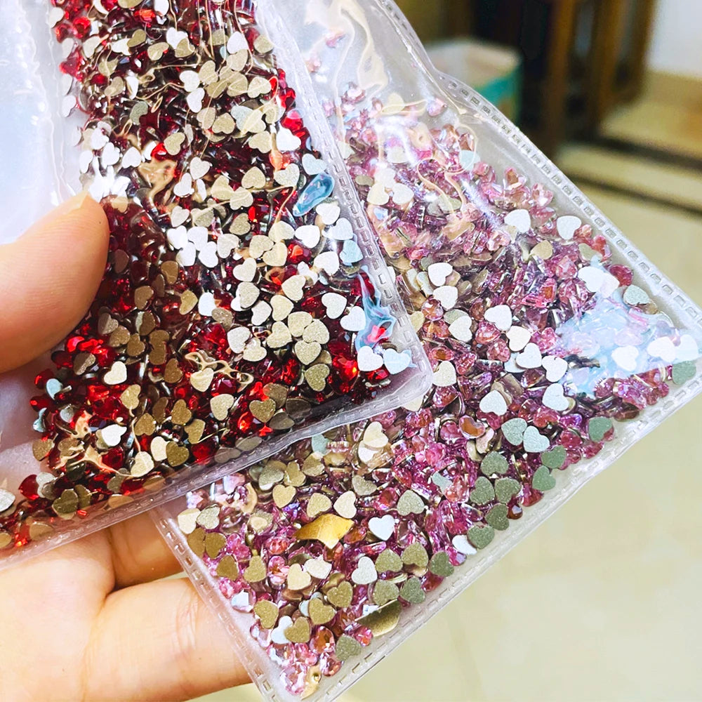 Yantuo Heart Shaped 3mm Lead-Free Glass Tooth Gems Loose Rhinestones with Glitter Flat Back Rhinestones