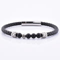Handmade Newest Design Customs Logo Silver Ladies Black Leather Agate Bead Bracelet