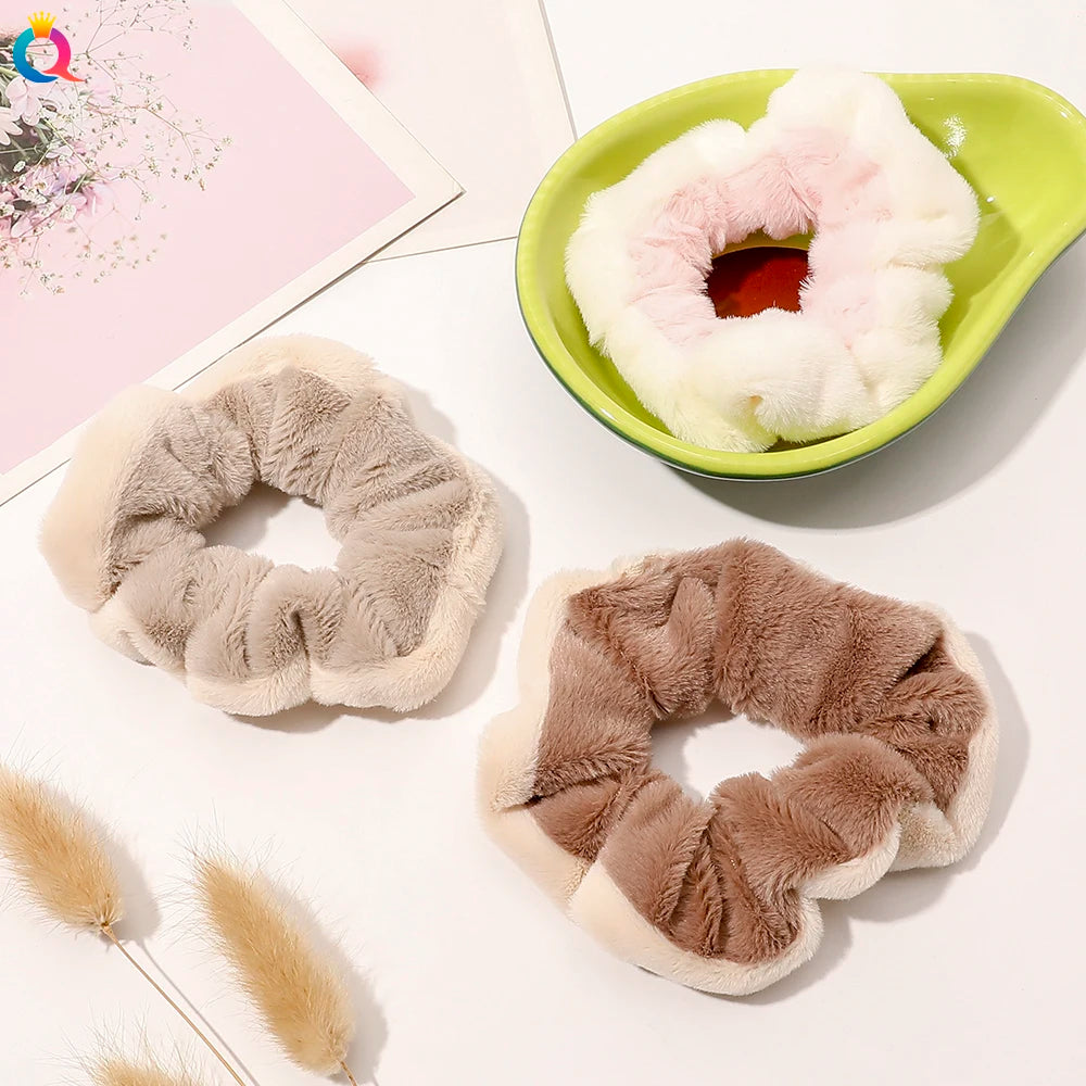 QIYUE Winter Fashion Plush Towel Scrunchies for Women Cute Pink Hair Accessories for Girls Multicolor Scrunchies