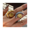 ERESI Popular Design Waterproof Gold Plated Moon Sun Open Rings for Women Non Tarnish Stainless Steel Jewelry Rings