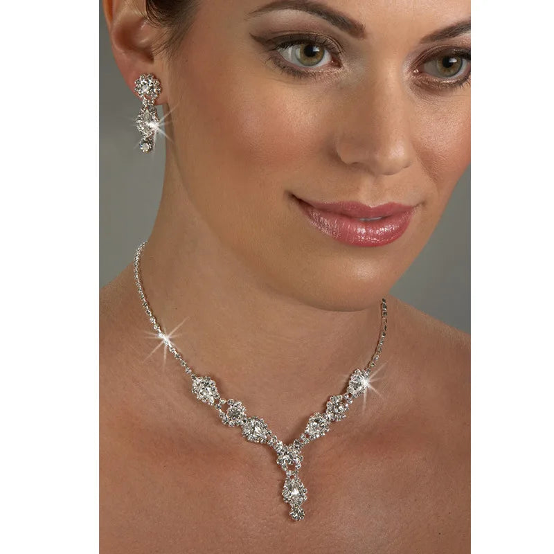 Multi Color Crystal Rhinestone Earring Necklace Ring Bracelet Set Luxury 4Pcs/Set CZ Zircon Necklace Bridal Jewelry Sets Women
