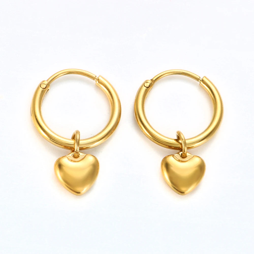 Stainless Steel Exquisite Minimalist Earrings Jewelry Dangle Mini Love Heart Charm Hoop Earrings for Women Daily Wear